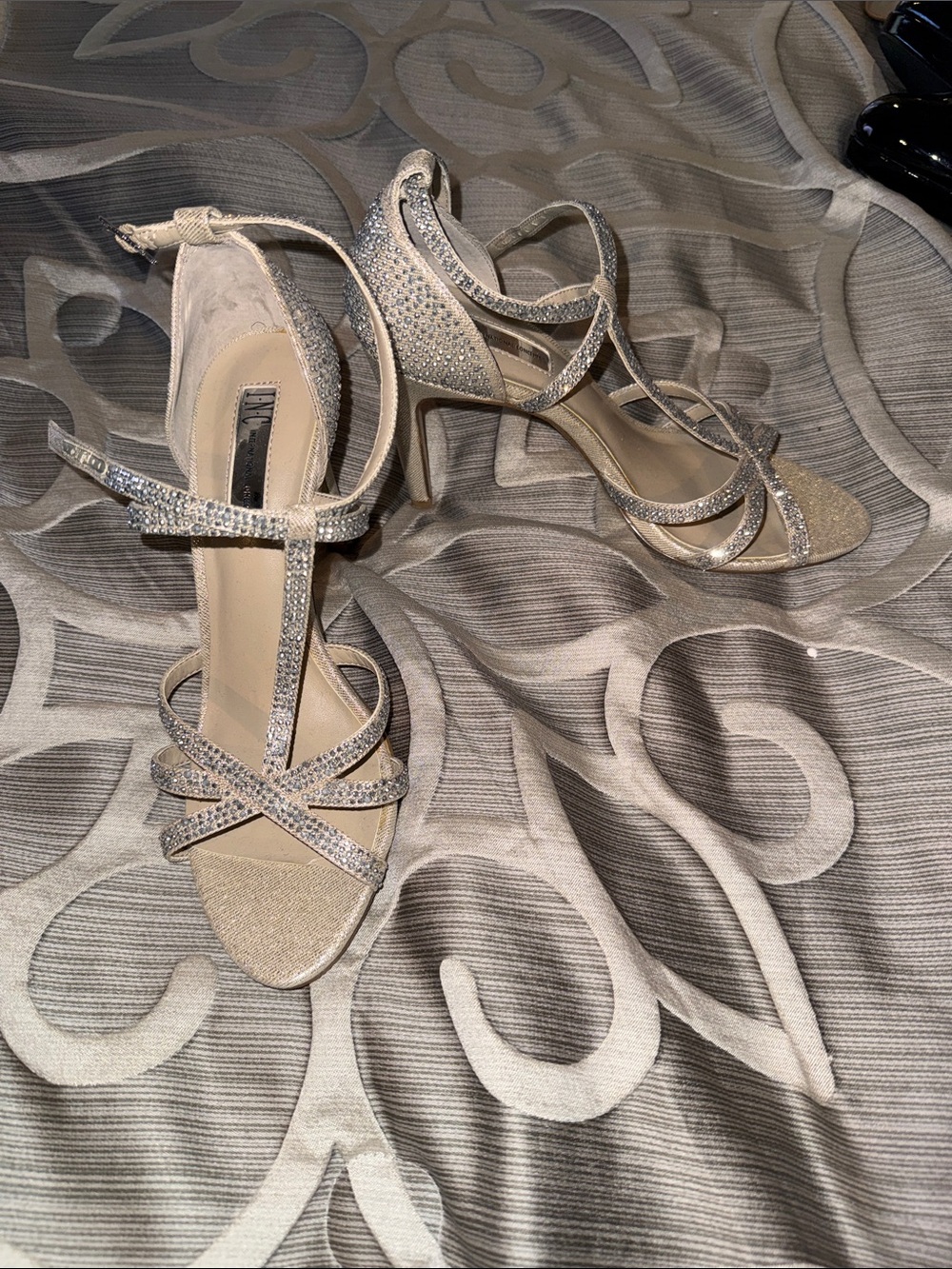 INC International Concepts Sparkling Silver Strappy High Heels